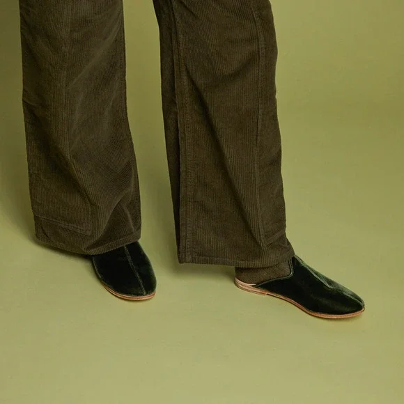 Sabah House Green Velvet Palazzo Slippers Size 37 - Picture 6 of 13